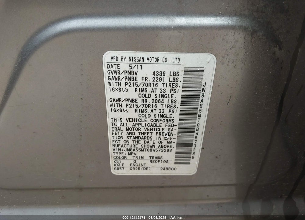 2011 NISSAN ROGUE S VIN: JN8AS5MT0BW573288