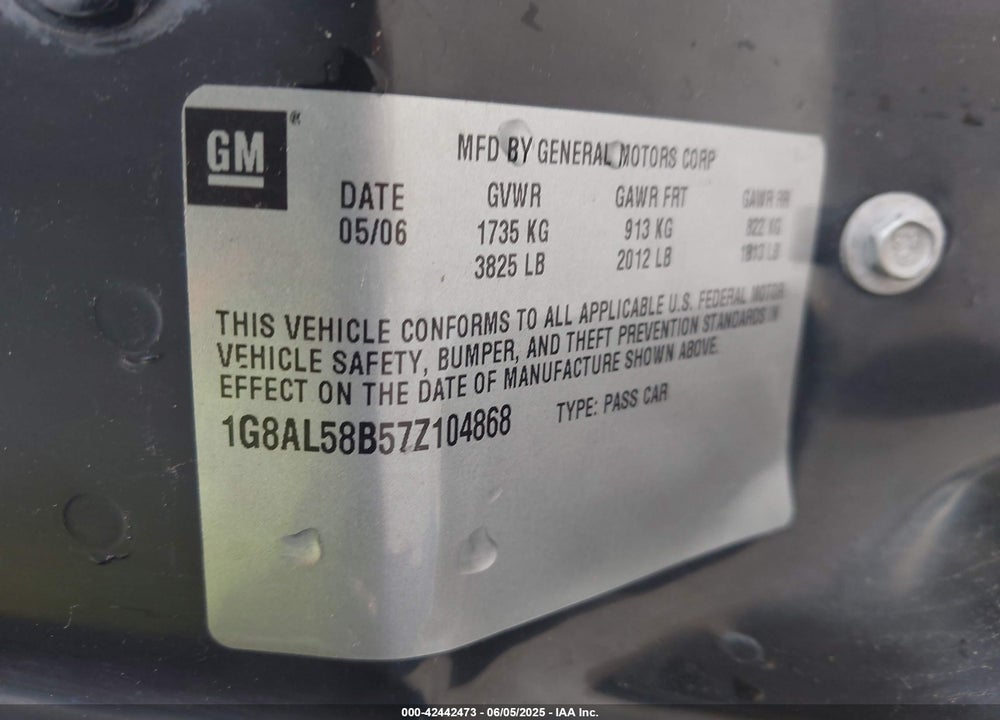 2007 SATURN ION VIN: 1G8AL58B57Z104868