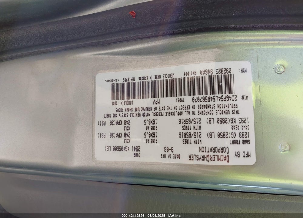 2004 CHRYSLER TOWN & COUNTRY TOURING VIN: 2C4GP54L54R567070