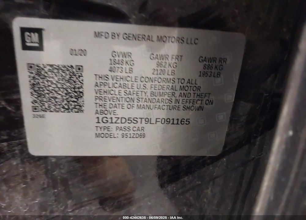 2020 CHEVROLET MALIBU VIN: 1G1ZD5ST9LF091165