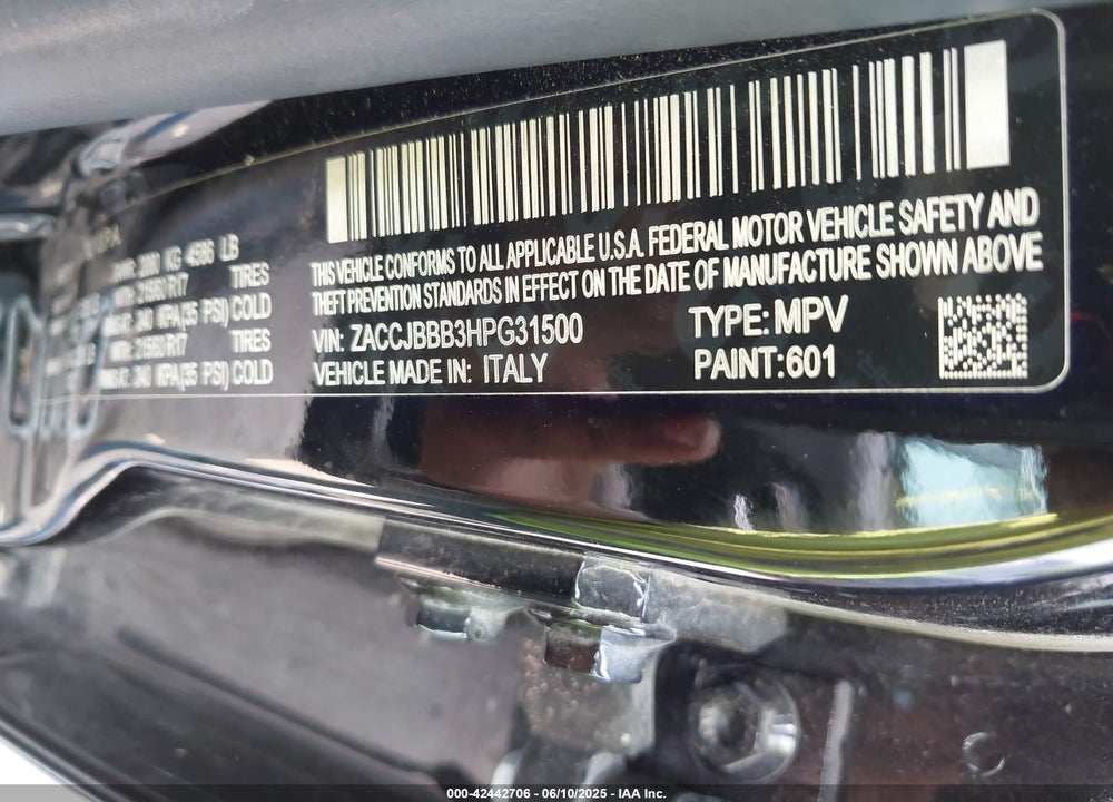 2017 JEEP RENEGADE VIN: ZACCJBBB3HPG31500