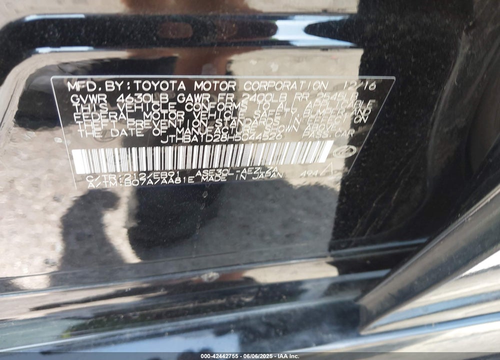 2017 LEXUS IS200T VIN: JTHBA1D28H5044526