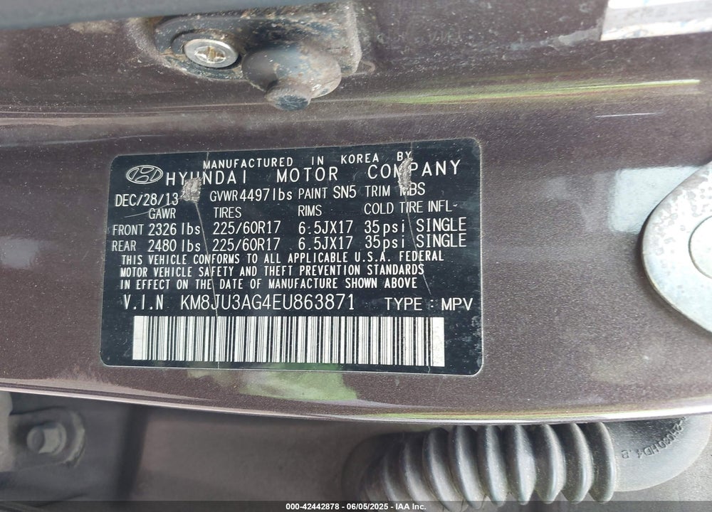 2014 HYUNDAI TUCSON VIN: KM8JU3AG4EU863871