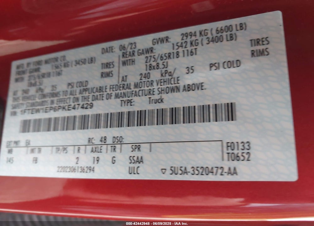 2023 FORD F150 VIN: 1FTEW1EP6PKE47429