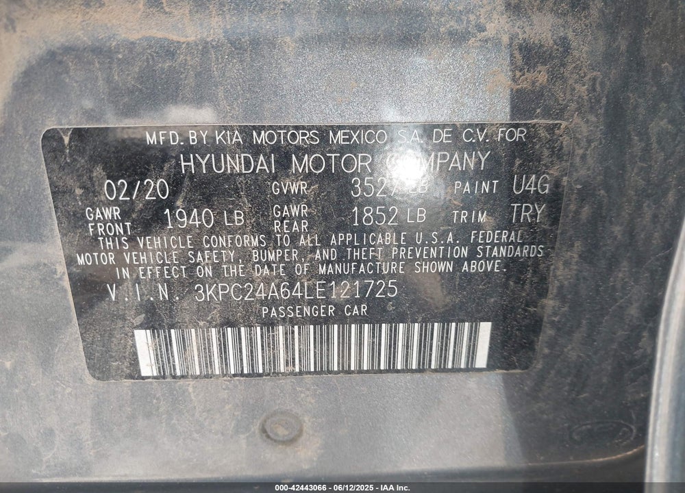 2020 HYUNDAI ACCENT VIN: 3KPC24A64LE121725