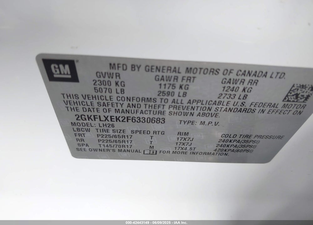 2015 GMC TERRAIN VIN: 2GKFLXEK2F6330683