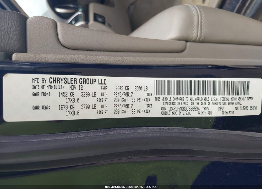 2012 CHEROKEE JEEP GRAND  LAREDO VIN: 1C4RJFAG6CC586534