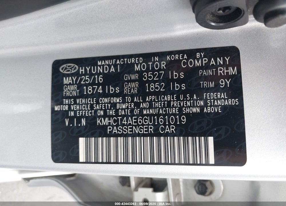 2016 HYUNDAI ACCENT SE VIN: KMHCT4AE6GU161019