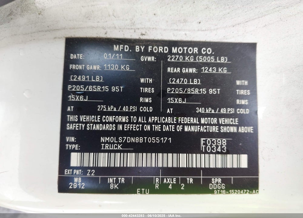 2011 FORD TRANSIT CONNECT XLT VIN: NM0LS7DN8BT055171