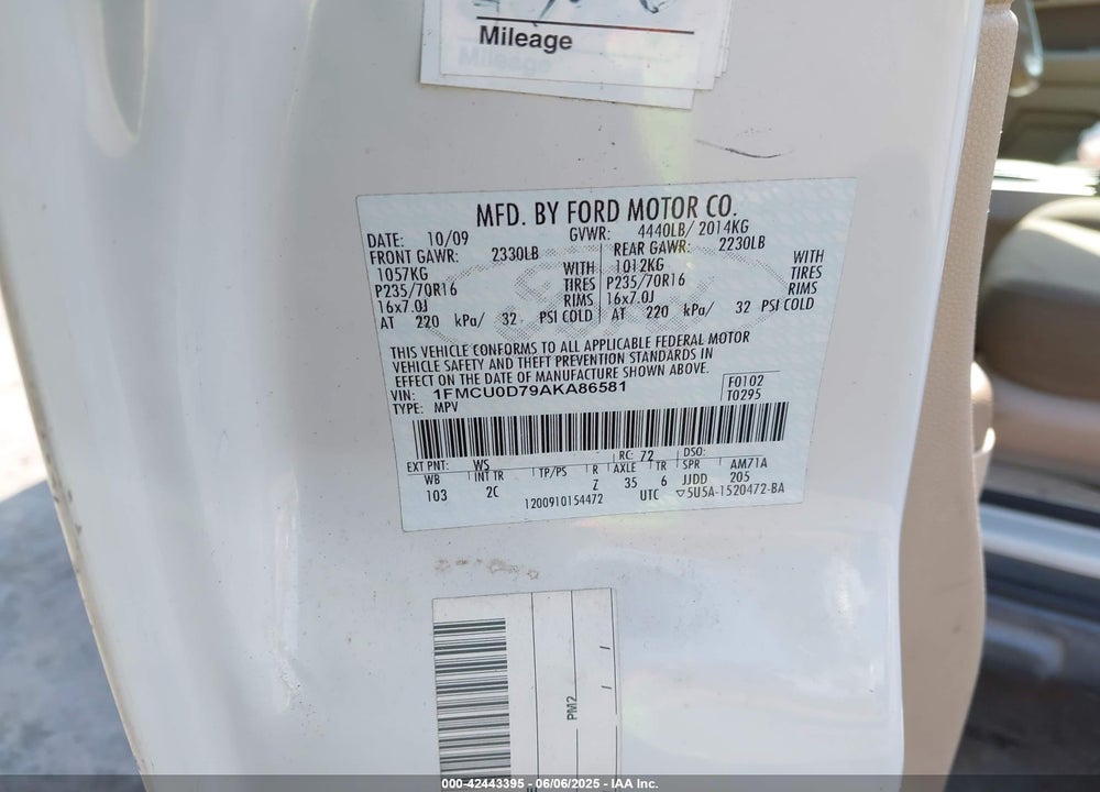2010 FORD ESCAPE XLT VIN: 1FMCU0D79AKA86581