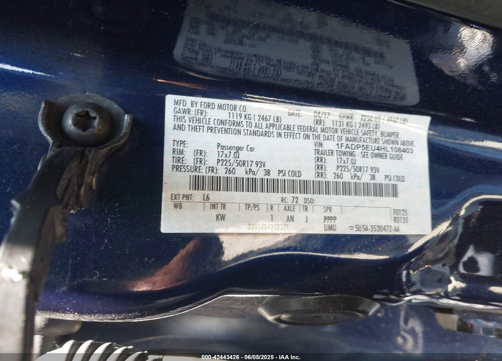 2017 FORD C-MAX ENERGI VIN: 1FADP5EU4HL108403