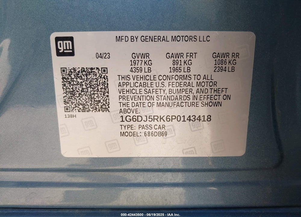 2023 CADILLAC CT4 VIN: 1G6DJ5RK6P0143418