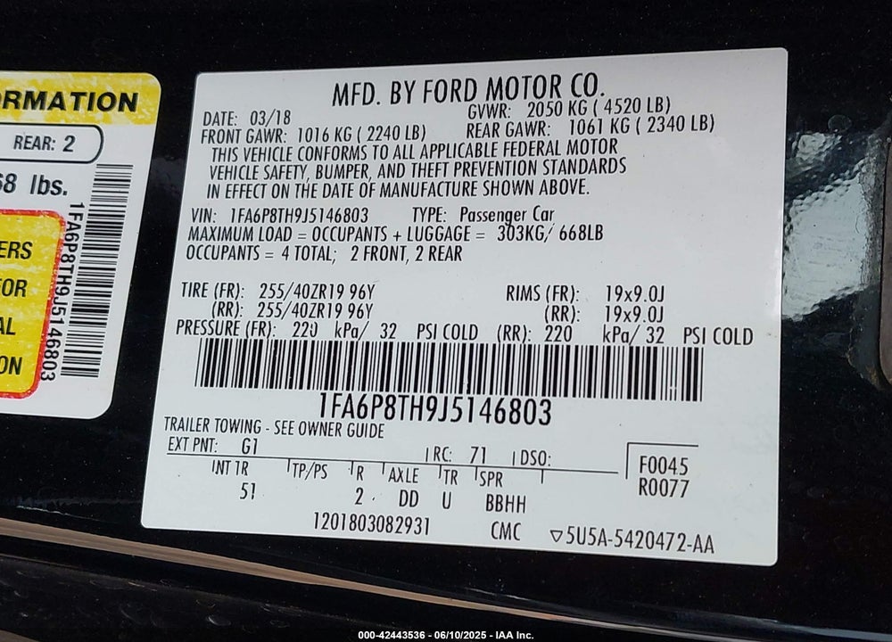 2018 FORD MUSTANG VIN: 1FA6P8TH9J5146803
