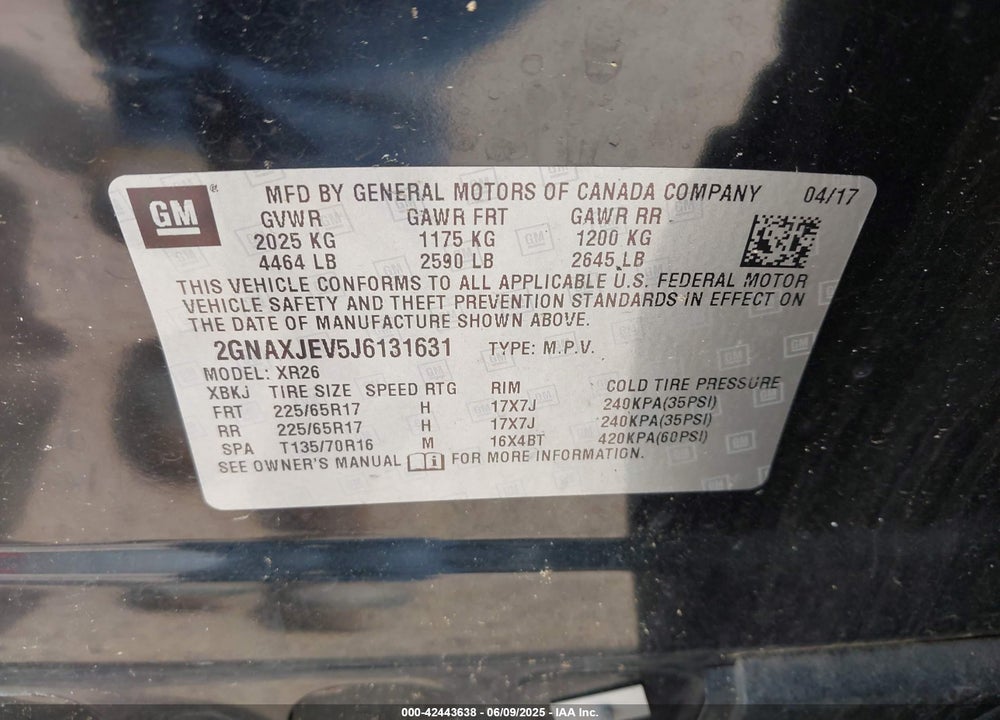 2018 CHEVROLET EQUINOX VIN: 2GNAXJEV5J6131631