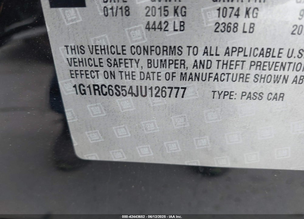 2018 CHEVROLET VOLT LT VIN: 1G1RC6S54JU126777
