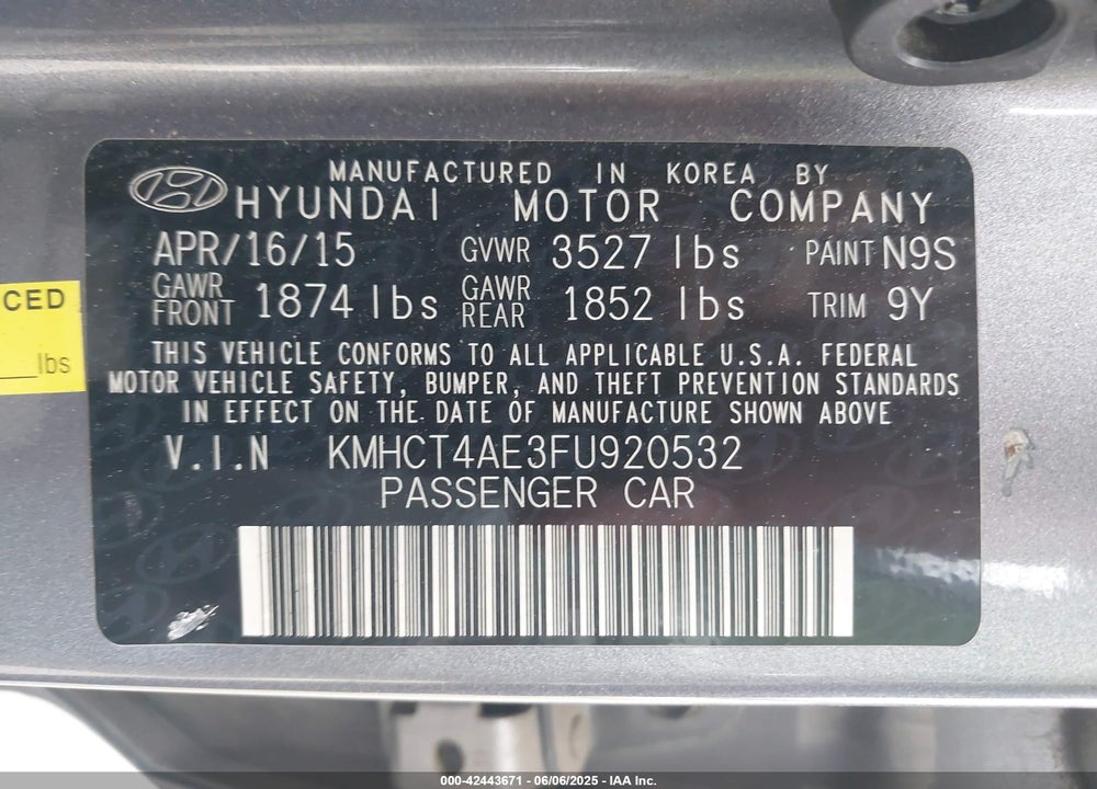 2015 HYUNDAI ACCENT GLS VIN: KMHCT4AE3FU920532