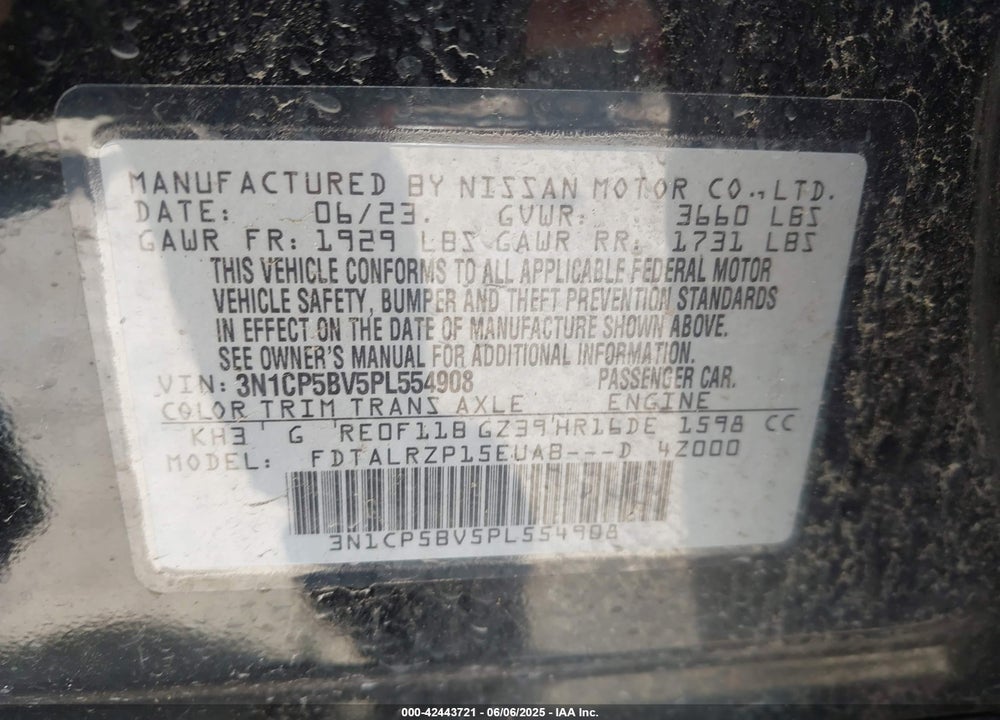 2023 NISSAN KICKS VIN: 3N1CP5BV5PL554908