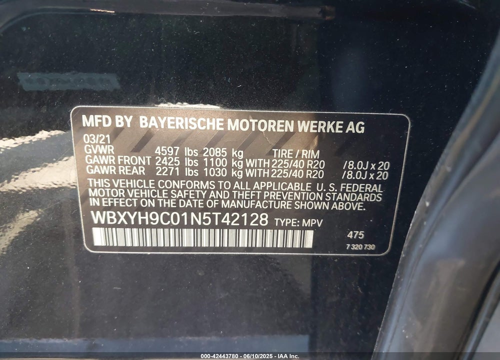 2022 BMW X2 VIN: WBXYH9C01N5T42128