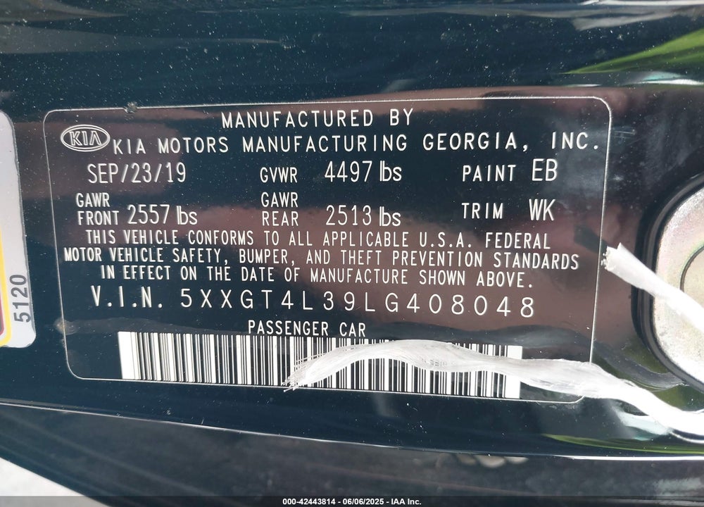 2020 KIA OPTIMA VIN: 5XXGT4L39LG408048