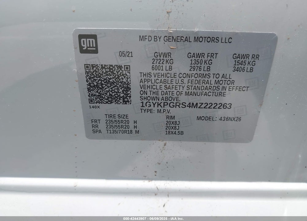 2021 CADILLAC XT6 VIN: 1GYKPGRS4MZ222263