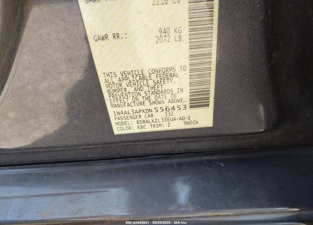 2013 NISSAN ALTIMA 2.5 SL VIN: 1N4AL3APXDN556453