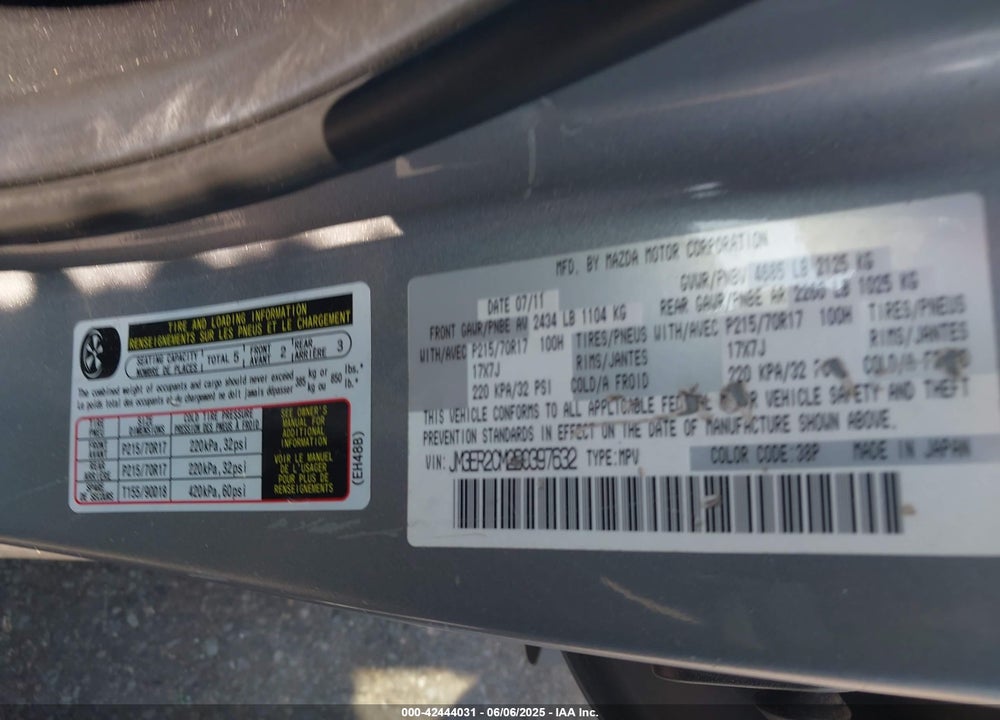2011 MAZDA CX-7 VIN: JM3ER2CM2B0397632