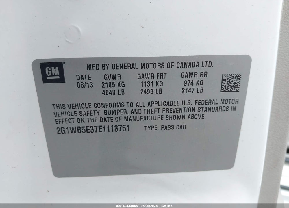 2014 CHEVROLET IMPALA LIMITED LT VIN: 2G1WB5E37E1113761