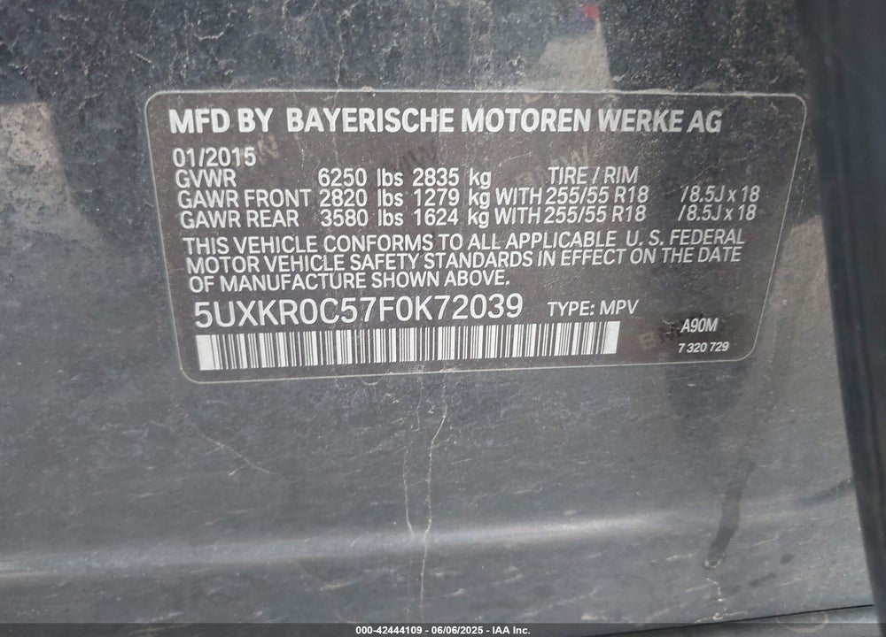 2015 BMW X5 VIN: 5UXKR0C57F0K72039