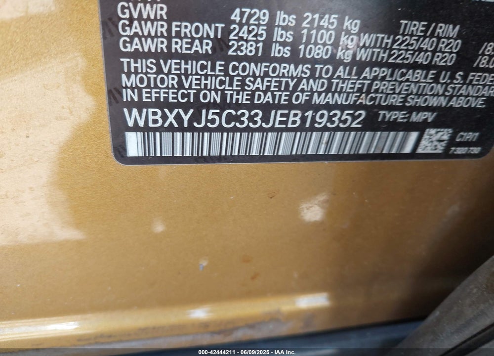 2018 BMW X2 VIN: WBXYJ5C33JEB19352