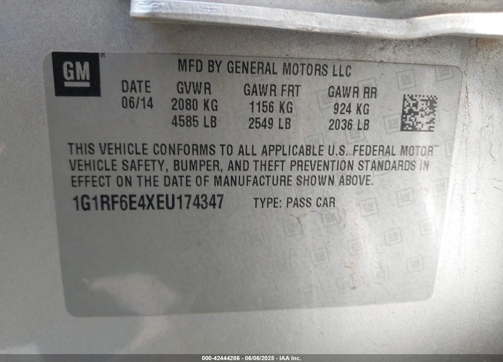2014 CHEVROLET VOLT VIN: 1G1RF6E4XEU174347