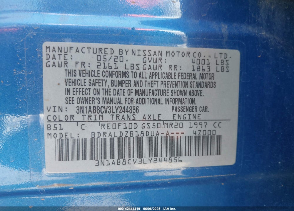 2020 NISSAN SENTRA VIN: 3N1AB8CV3LY244856