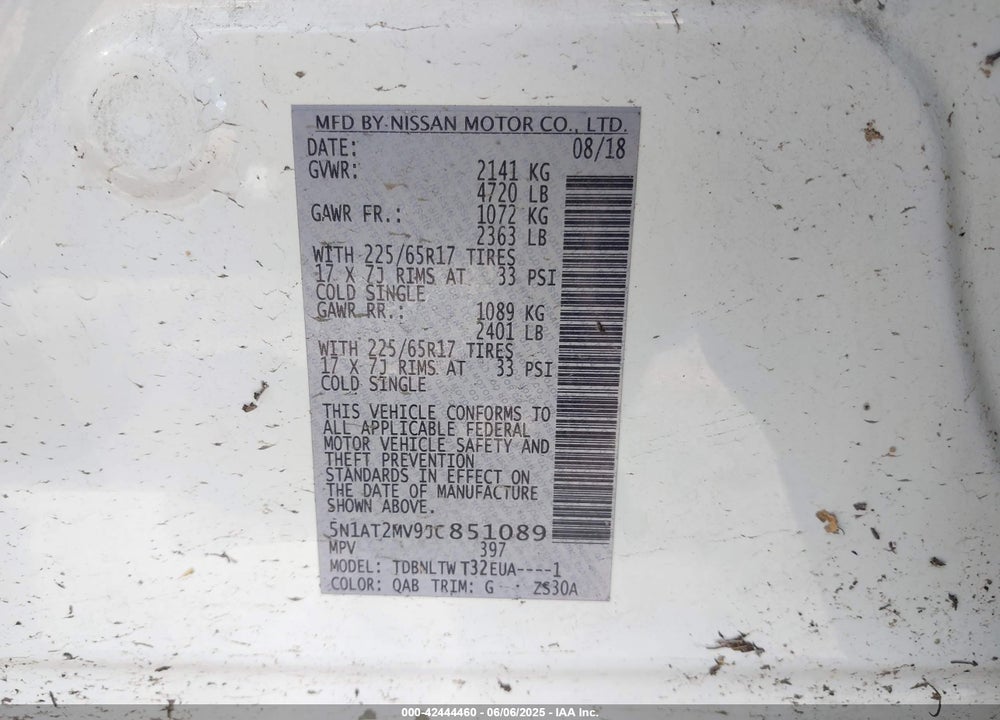 2018 NISSAN ROGUE VIN: 5N1AT2MV9JC851089