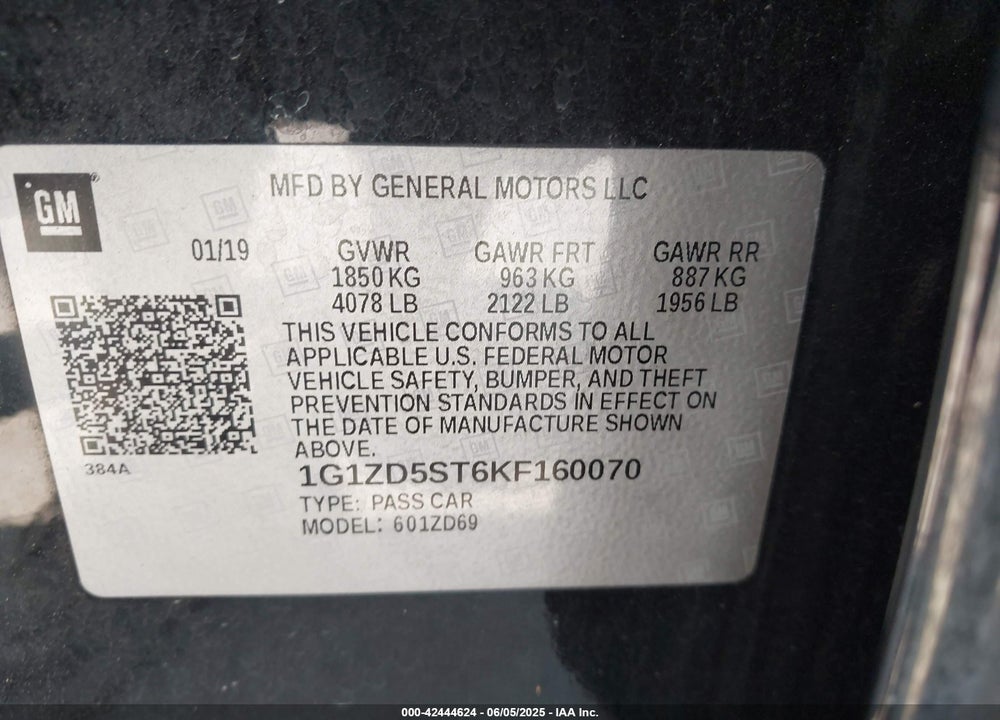 2019 CHEVROLET MALIBU VIN: 1G1ZD5ST6KF160070