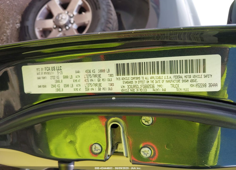 2015 RAM 2500 VIN: 3C6UR5DL1FG682536
