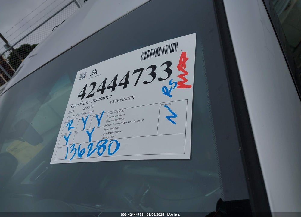 2014 NISSAN PATHFINDER VIN: 5N1AR2MN6EC726507