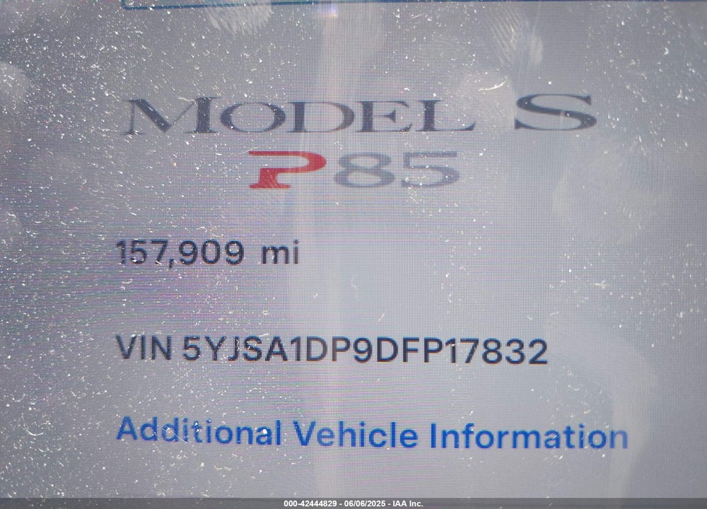 2013 TESLA MODEL S PERFORMANCE VIN: 5YJSA1DP9DFP17832