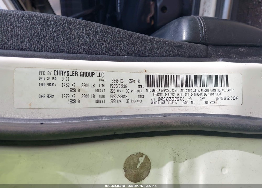 2011 DODGE DURANGO CREW VIN: 1D4RD4GG5BC650436