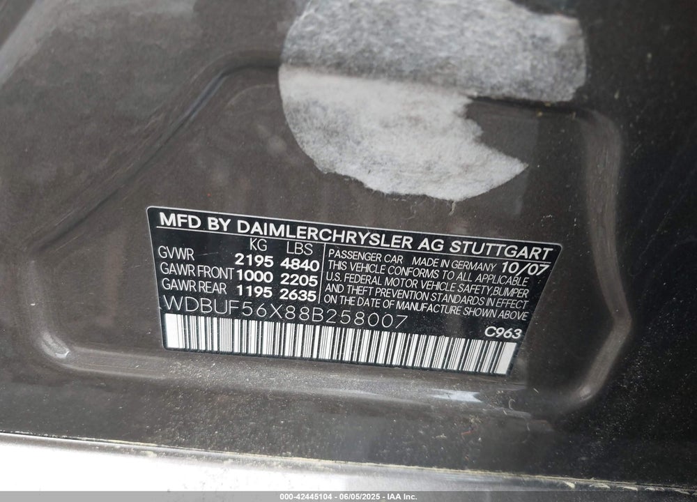 2008 MERCEDES-BENZ E 350 VIN: WDBUF56X88B258007