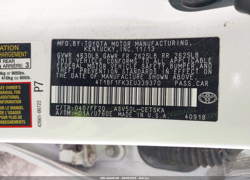 2014 TOYOTA CAMRY SE VIN: 4T1BF1FK3EU339370