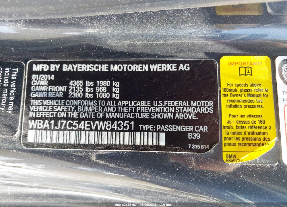 2014 BMW M235 VIN: WBA1J7C54EVW84351
