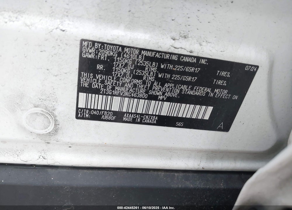 2024 TOYOTA RAV4 VIN: 2T3G1RFV3RC463800