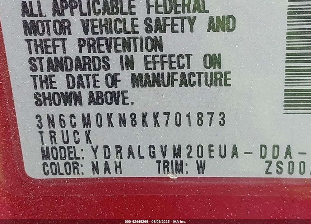 2019 NISSAN NV200 SV VIN: 3N6CM0KN8KK701873