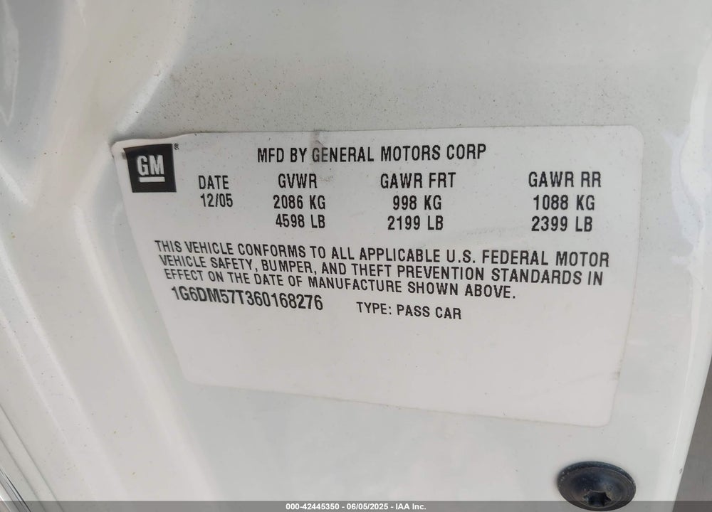 2006 CADILLAC CTS VIN: 1G6DM57T360168276