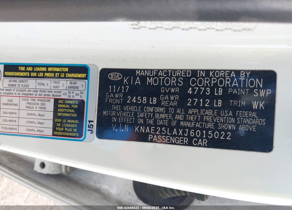 2018 KIA STINGER VIN: KNAE25LAXJ6015022