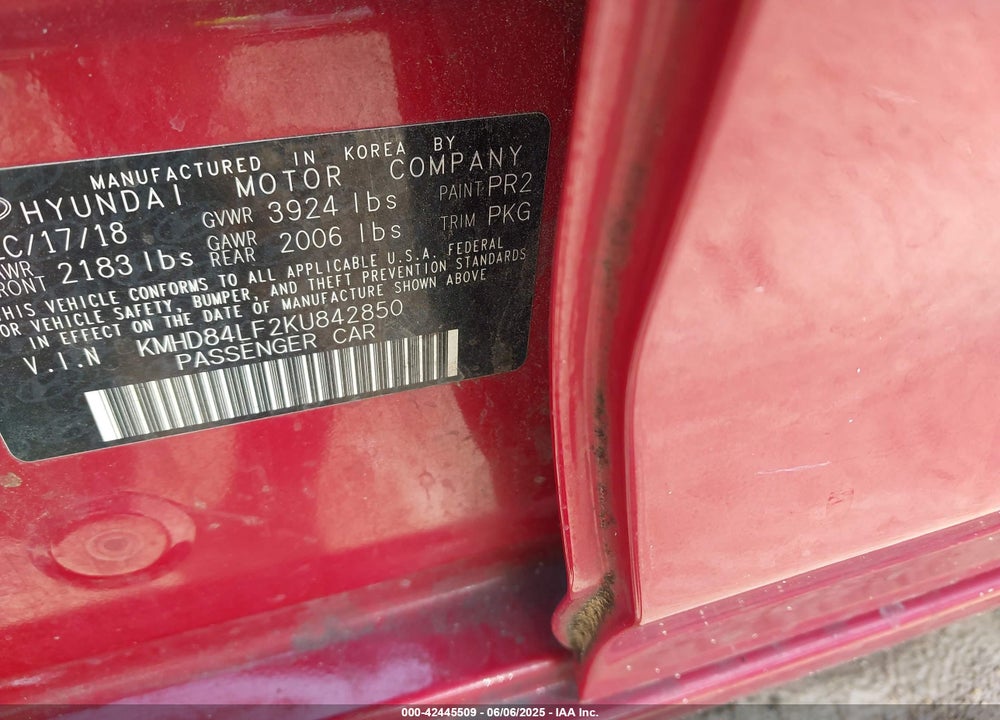 2019 HYUNDAI ELANTRA SEL VIN: KMHD84LF2KU842850