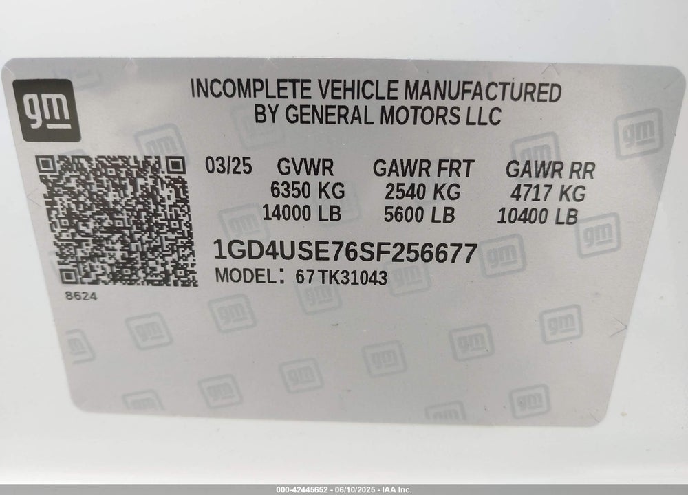 2025 GMC SIERRA 3500HD CHASSIS PRO VIN: 1GD4USE76SF256677