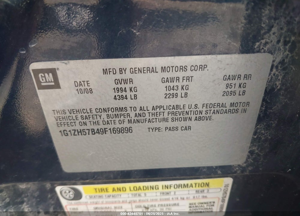 2009 CHEVROLET MALIBU LT VIN: 1G1ZH57B49F169896