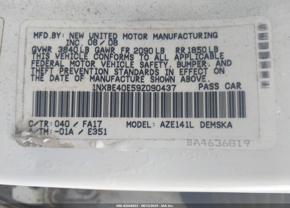 2009 TOYOTA COROLLA XRS VIN: 1NXBE40E59Z090437