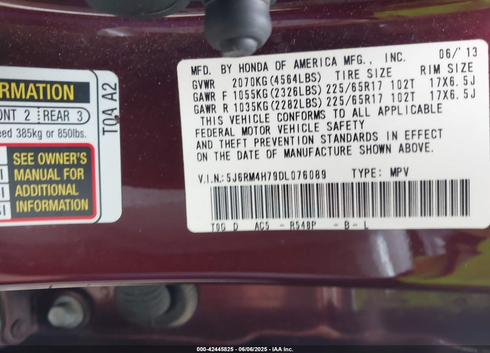 2013 HONDA CR-V VIN: 5J6RM4H79DL076089