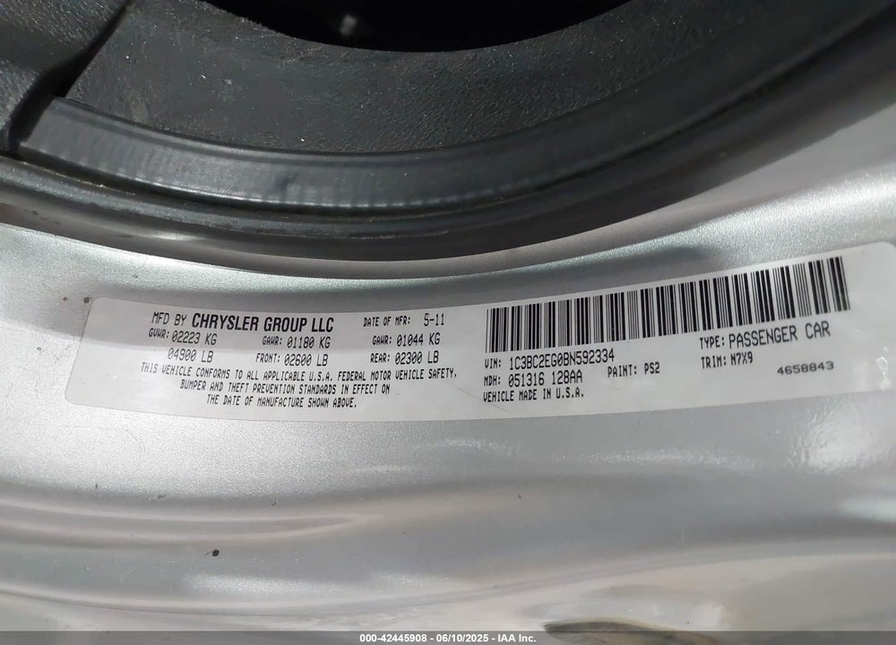 2011 CHRYSLER 200 VIN: 1C3BC2EG0BN592334